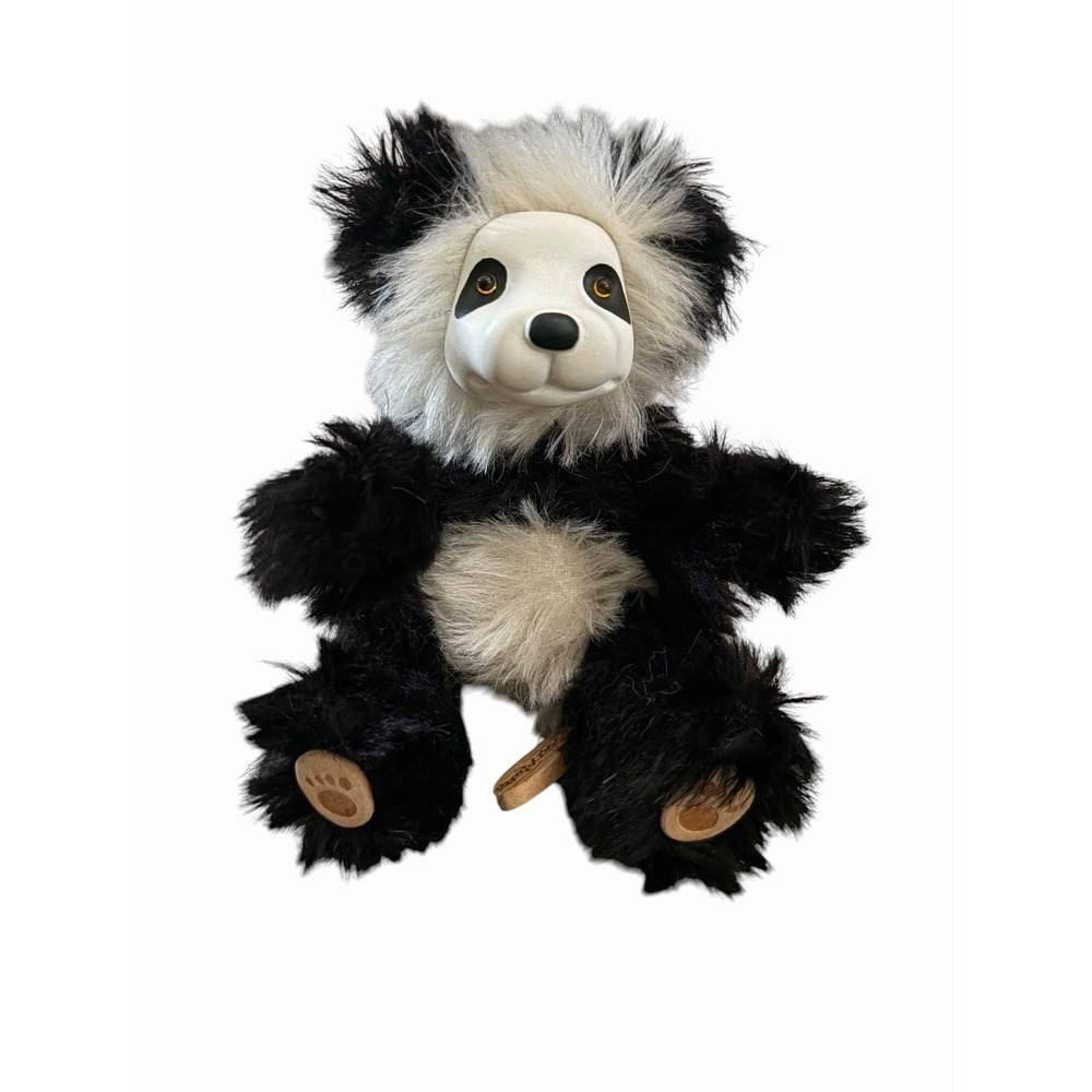 Vintage Robert Raikes Stuffed Wooden Face Panda Bear Blossom Mohair Jointed
